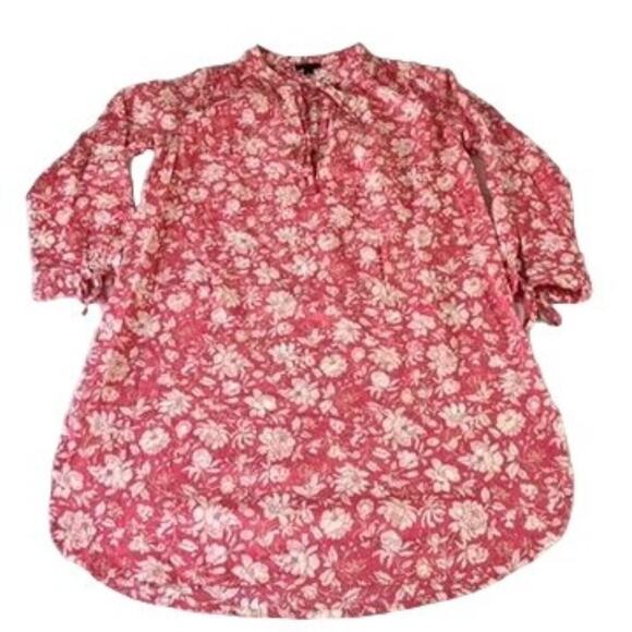 J Crew Cover Up Dress Womens Small Lightweight Long Sleeve Cotton Pink Floral - Picture 1 of 12